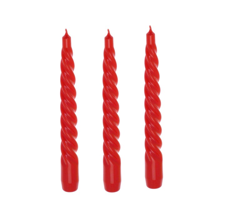 Set 3 candele Tortiglione 200 mm laccato rosso