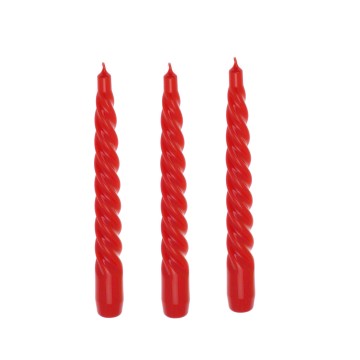 Set 3 candele Tortiglione 200 mm laccato rosso